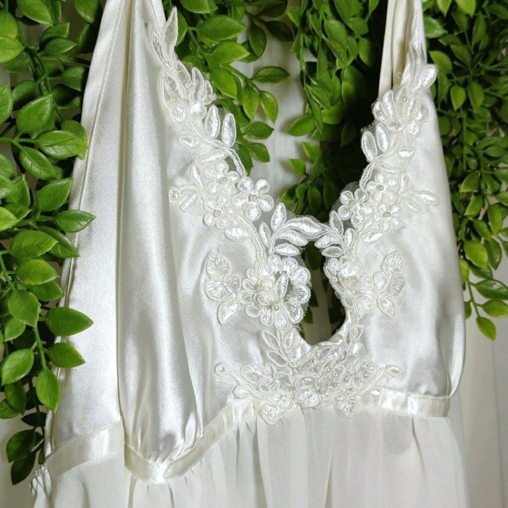 whimsical embellished lace slip with pearl accents
